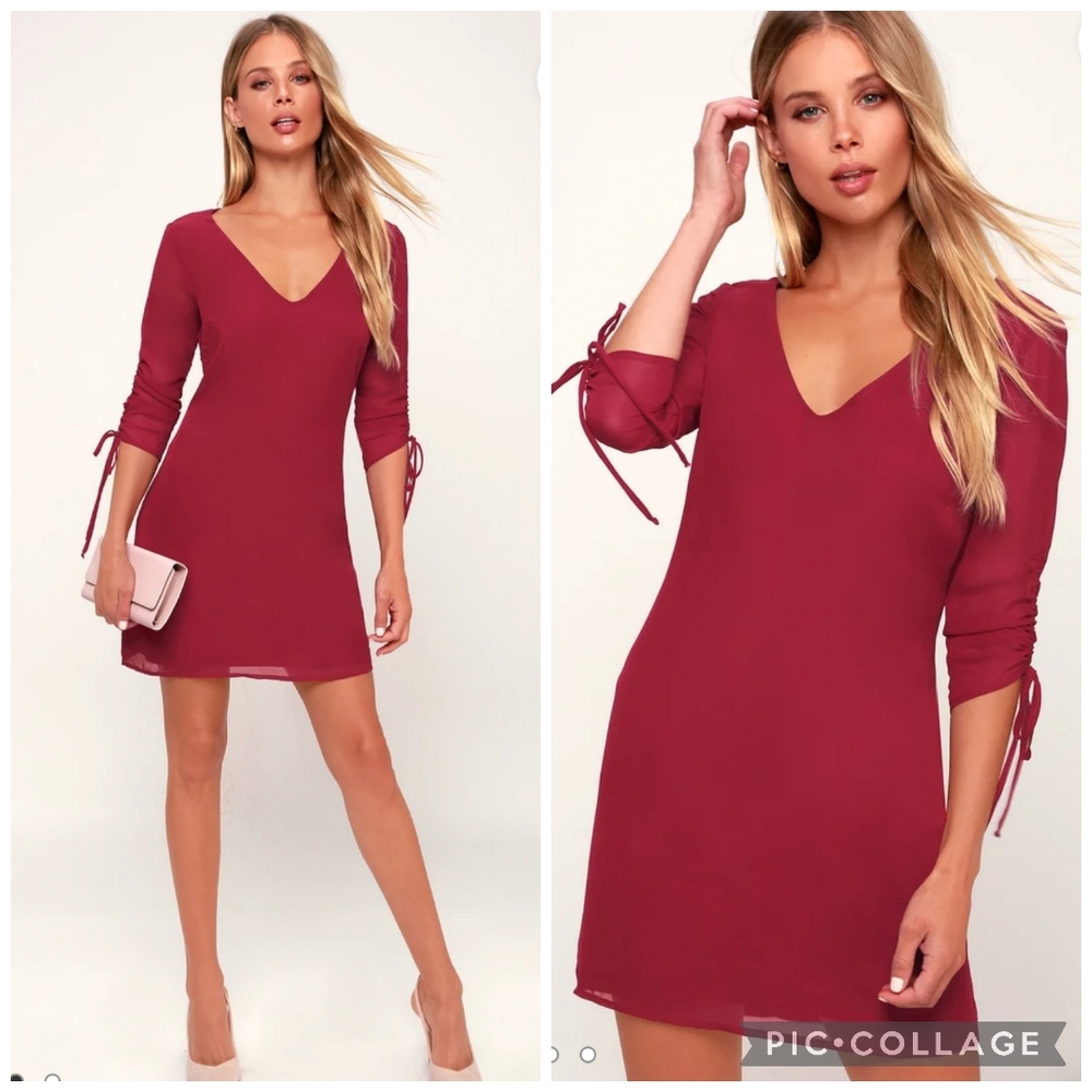 Lulu's Romantic Twist Long Sleeve Shift Dress Wine Red Size Small worn once